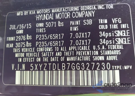 2016 Hyundai Santa Fe Sport z USA, uszkodzony, nr VIN 5XYZTDLB7GG327230